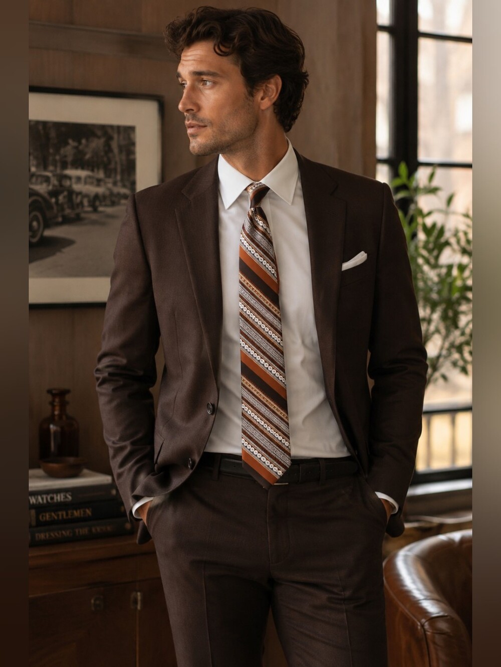 Vintage Givenchy Brown and Orange Patterned Tie